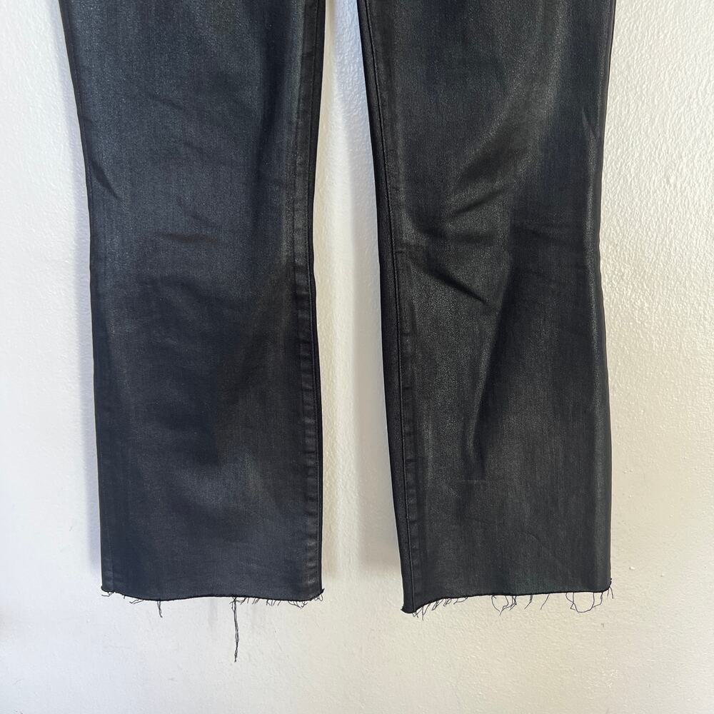 L'AGENCE Black Kendra Coated Cropped Flare Jeans Raw Hems Size 25 Stretch Kick - Picture 5 of 11